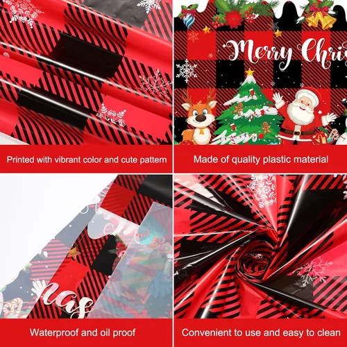 Miniatura 4 de Tiamon 3 piezas de mantel de Navidad 54 x 108 pulgadas, rojo, negro, mantel a cuadros de búfalo para mesa rectangular, mantel desechable de plástico