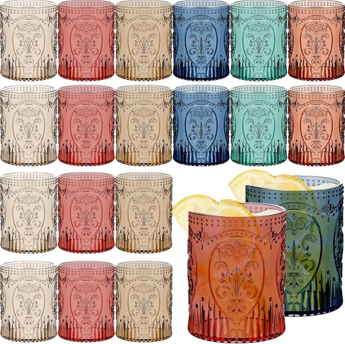 Miniatura 9 de Qinyoung 24 Vasos de Plástico Vintage para Beber de 8.5oz Copas de Vino Retro en Relieve Sin Pie Irrompibles Reutilizables para Baby Shower Negro