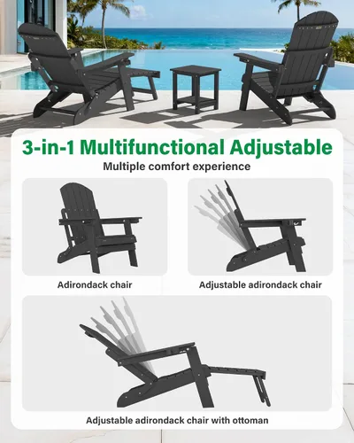 Miniatura 6 de YEFU Silla Adirondack con Otomana Retráctil: Juego de 2 Sillas Adirondack Plegables - Respaldo Ajustable de 5 Niveles con Reposapiés - Sillas