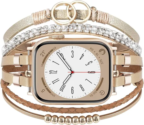 Miniatura 14 de MOFREE - Pulsera de cuero boho compatible con Apple Watch Band de 38, 40, 41 mm, pulsera de cuentas multicapa hecha a mano para Apple Watch, correa