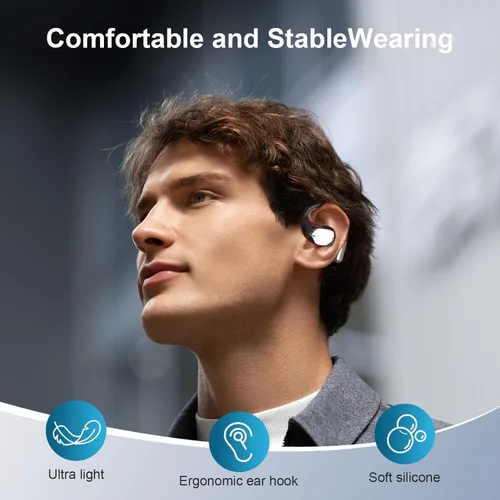 Miniatura 3 de Auriculares de conducción ósea de oído abierto, auriculares sobre la oreja con gancho ergonómico para la oreja, auriculares Bluetooth 5.4 con Negro