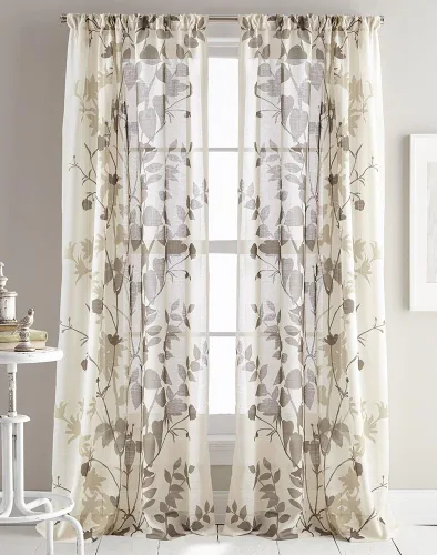DKNY Cortinas transparentes con textura de paisaje para sala de estar, par de paneles de 50 x 96 pulgadas, lino