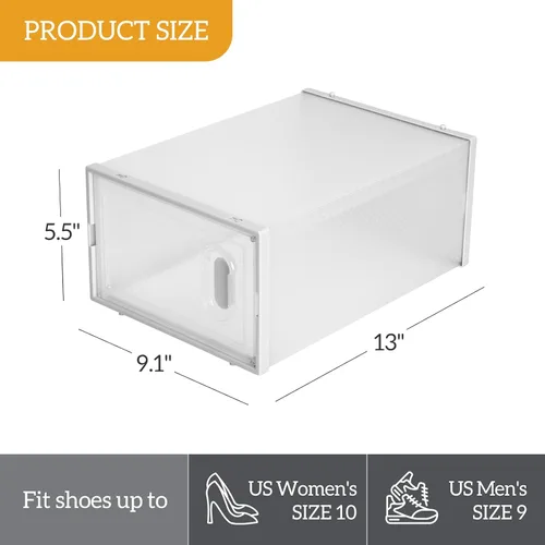 Miniatura 8 de Paquete de 6 cajas de zapatos apilables de plástico transparente, cajas organizadoras de zapatos con tapas para tenis, estuche para zapatos hasta