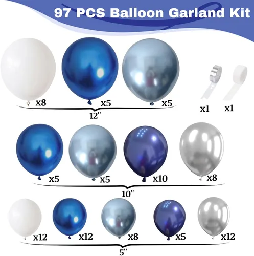 Miniatura 2 de Kit de Arco de Globos Azul Blanco Plateado, Guirnalda de Globos Azul Marino Plateado Blanco con Globos Metálicos Azul Oscuro Azul Claro Plateados