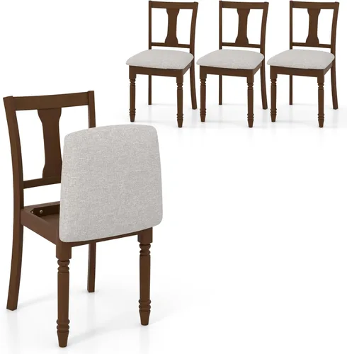 Giantex Juego de 4 sillas de comedor de madera, sillas de comedor de granja con asiento de cojín, sillas auxiliares de comedor de madera sin brazos