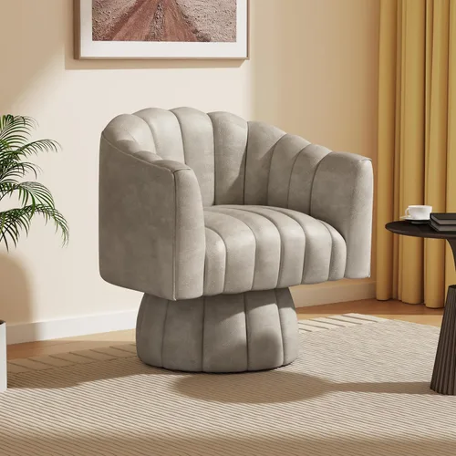 Miniatura 13 de Dewhut Silla giratoria decorativa, silla giratoria de 360° con reposabrazos, tapizada de piel sintética, sofá individual, silla de lectura para sala