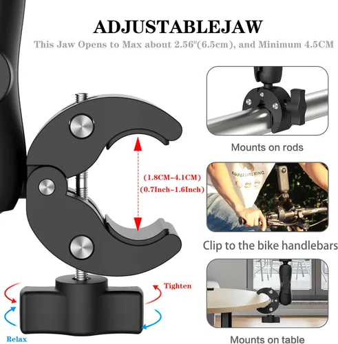 Miniatura 5 de Taisioner Soporte de abrazadera para cámara de 3.6 pulgadas, brazo de enchufe de cabeza de bola de 360°, brazo mágico de 1/4 pulgadas para Canon