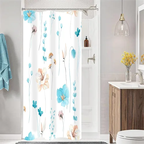 Miniatura 17 de Gibelle Cortina de ducha con estampado floral de acuarela, cortina de ducha retro naranja azul marino para baño, juego de cortina de ducha moderna