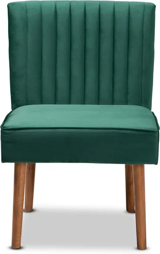 Miniatura 4 de Baxton Studio Alvis Mid-Century - Silla de comedor de madera tapizada en terciopelo verde esmeralda y acabado marrón nogal