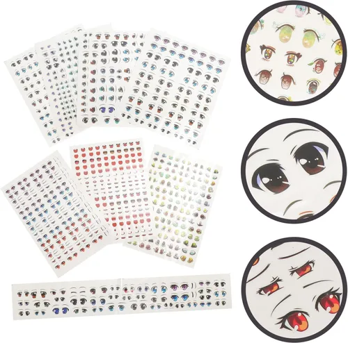 Miniatura 5 de EXCEART Calcomanías para ojos de muñeca con calcomanías de agua para cejas, 8 hojas de estilo mixto para bricolaje, muñeca de arcilla, maquillaje