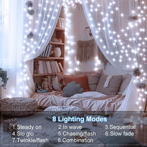 Miniatura 5 de 2 paquetes de luces de hadas en forma de cuerda enchufables, 33 pies, 100 micro estrellas LED impermeables para exteriores con 8 modos