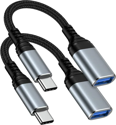 Paquete de 2 adaptadores USB C a USB, adaptador OTG USB 3.0 tipo C a USB A hembra convertidor para iPhone 17/16/15, iPad Pro, MacBook, Samsung