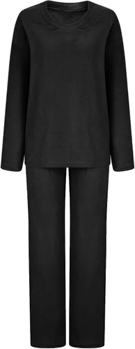 Miniatura 4 de jovati Women 2 Piece Sets Outfits Casual Long Sleeve Solid Color Tops With High Waist Pants Loose Fit Solid Pajama Sets