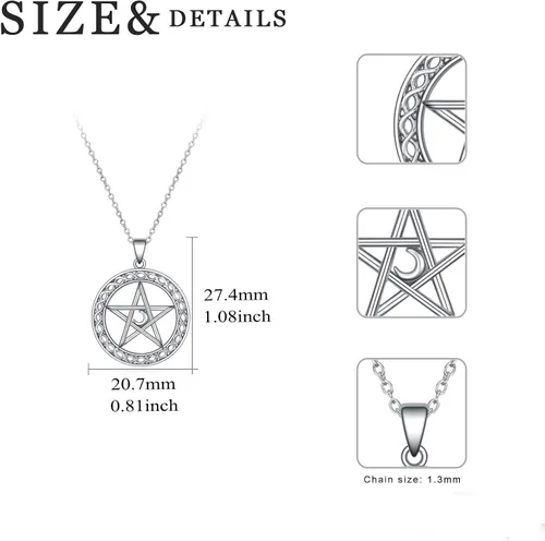 Miniatura 4 de YFN Collar de pentáculo de pentagrama de plata de ley, collar con colgante de pentáculo, collar con colgante de pentáculo, estrella celta, luna