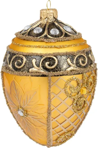Miniatura 10 de Fabergé Huevo - Adorno para árbol de Navidad de vidrio soplado de 5 pulgadas, diseño de flor de pascua, color borgoña mate, 5 pulgadas