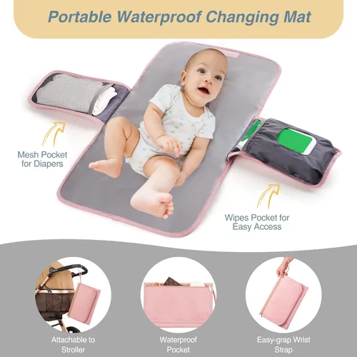 Miniatura 5 de MOMUVO Mochila para pañales, bolsa de bebé acolchada con cambiador, correas para cochecito y funda para chupete, bolsas de pañales de viaje grandes