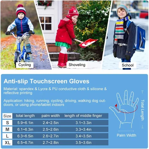 Miniatura 2 de EEFOW Guantes impermeables para pantalla táctil de invierno para niños guantes deportivos ligeros y cálidos para clima frío para niños de 6 a 12