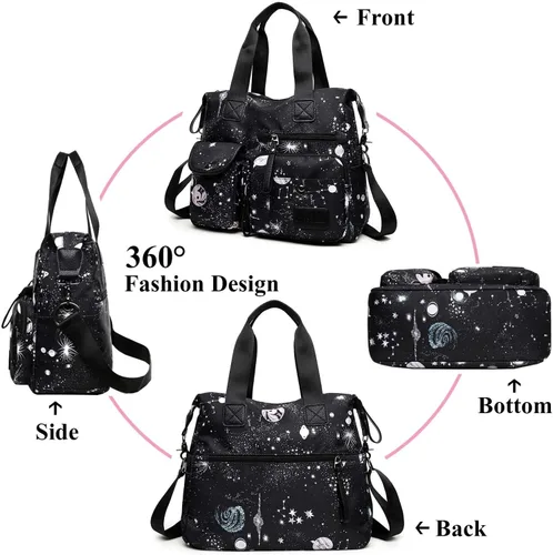 Miniatura 2 de Bolso de mano ligero, floral, con asa superior con múltiples bolsillos de nailon para el trabajo, resistente al agua, bolsa para viajes, de hombro