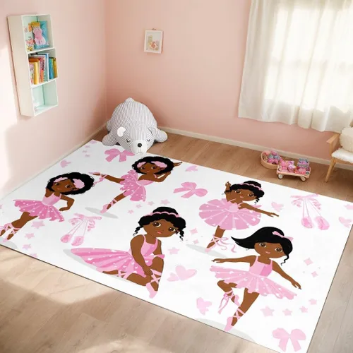 Miniatura 48 de Alfombra de área para dormitorio de niñas negras africanas, alfombra para sala de estar, sala de juegos, azul, lindo anime de dibujos animados