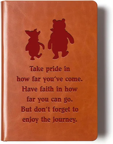 Miniatura 9 de JOHSBYD Pooh Bear - Cuaderno de cuero con texto en inglés "Always Remember You're Braver Than You Believe", regalo de amistad para mujeres y A6.