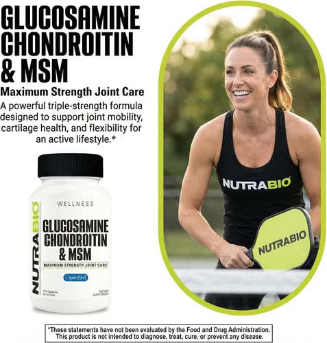 Miniatura 3 de NutraBio Suplemento de glucosamina condroitina y OptiMSM, fórmula de apoyo articular - 120 cápsulas (120 unidades)