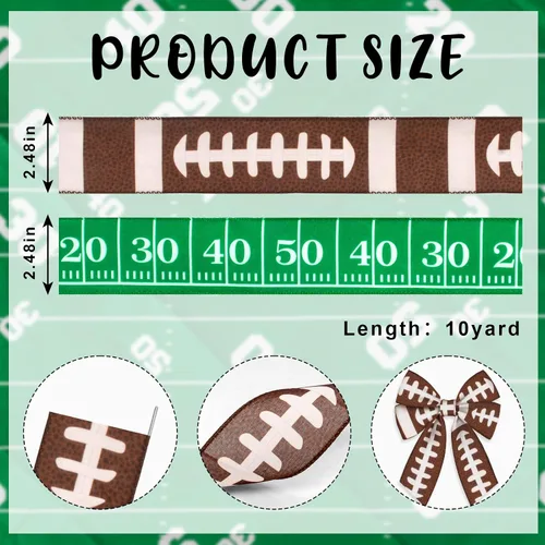 Miniatura 2 de 2 rollos de cintas de fútbol americano de 2.5 pulgadas x 10 yardas para lazos, cintas deportivas de arpillera con borde con alambre para envolver
