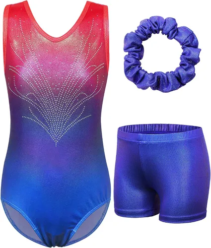 Miniatura 8 de BAOHULU Leotardos de gimnasia para niñas con purpurina y pantalones cortos a juego