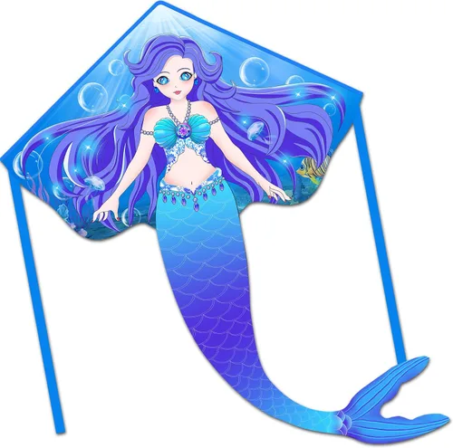 HONBO Cometa de sirena grande para niños y adultos, cometa Delta fácil de volar, cometa para principiantes para niñas y niños, cometa para