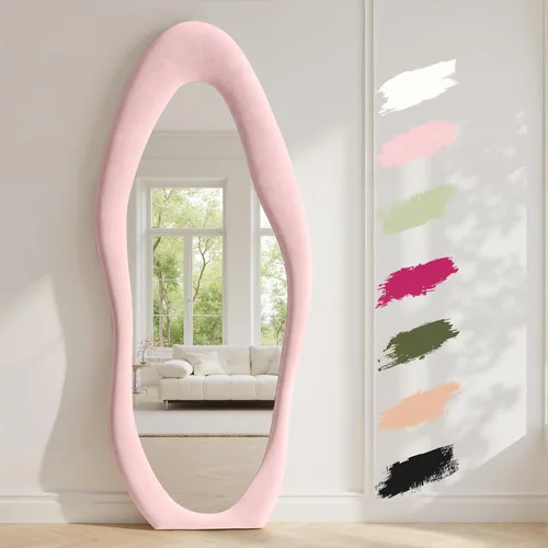 Miniatura 12 de Anpark Espejo de Cuerpo Completo 63"x24" Espejo de Piso de Cuerpo Completo Irregular Montado en Pared con Soporte Marco Envuelto en Franela Negra