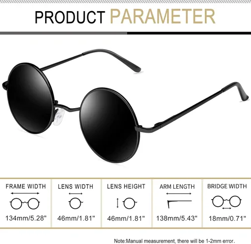 Miniatura 4 de Gafas de sol Joopin polarizadas, estilo Lennon, redondas, gafas de sol estilo hippy redondas para mujer y hombre