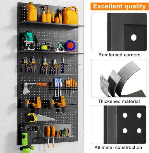 Miniatura 4 de 4 paquetes de paneles de tablero de clavijas de metal de 24" x 12" en negro, tablero de clavijas de acero resistente para organizador de pared, Azul