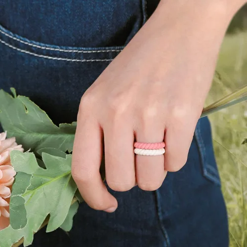 Miniatura 5 de Egnaro - Anillo de boda de silicona para mujer, alianzas de boda de goma trenzada, delgadas y apilables, material no tóxico y seguro para la piel