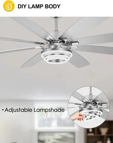 Miniatura 3 de Ventiladores de techo grandes modernos de 72 pulgadas con luces y control remoto, motor CC silencioso reversible de 6 velocidades, ventiladores