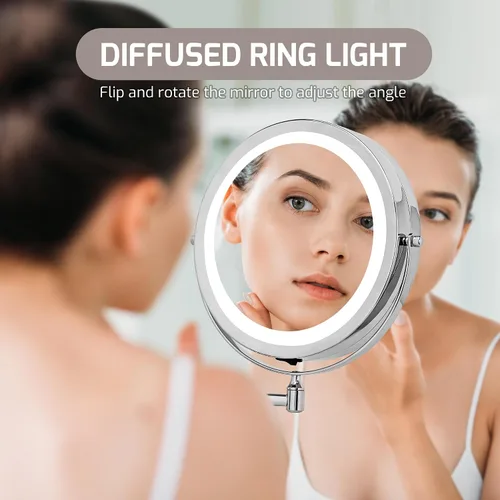 Miniatura 9 de Espejo ideal para maquillarse para montar en la pared. Con luz de LED que funciona con pilas. Maginificación 1 y 10. 8.5 pulgadas de longitud. En