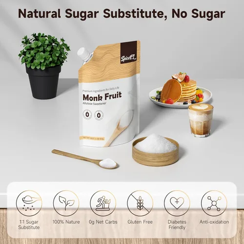 Miniatura 3 de SPICEEL Edulcorante de fruta de monje con alulosa, sustituto del azúcar blanco sin calorías, sin eritritol, apto para dieta cetogénica, de extracto