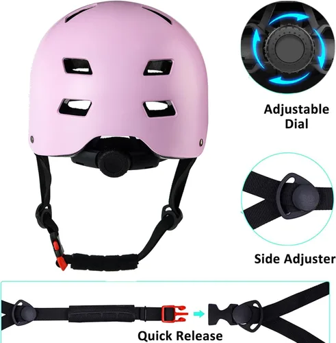 Miniatura 3 de Casco de bicicleta en 3 tallas para adolescentes, niños, jóvenes, adultos, Bavilk Casco de monopatín ajustable multideporte para bicicleta, Mate rosa