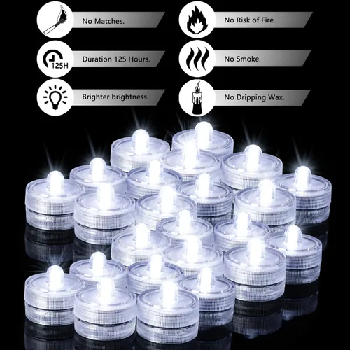 Miniatura 2 de Juego de velas de té decorativas sin llama, luz LED blanca de batería , resistentes al agua y sumergibles para fiestas, bodas, festivales