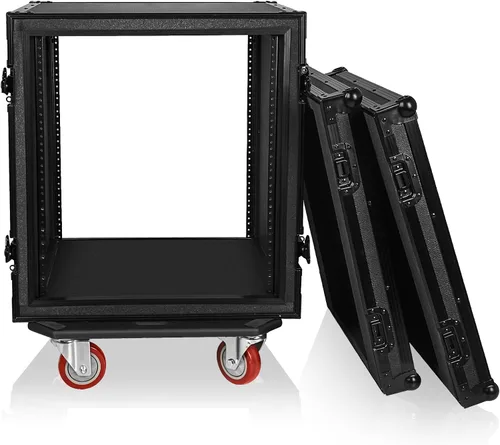 Miniatura 9 de Sound Town Black Series Shock Mount 8U ATA Estuche de Rack de Madera Contrachapada con Profundidad Rackable de 21", Herrajes Anodizados y Ruedas
