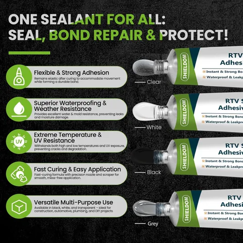 Miniatura 2 de SHIELDOM RTV Sellador Adhesivo de Silicona 100% Sellador de Silicona Masilla Multiusos Impermeable Adherencia Más Fuerte, Resistente al Encogimiento