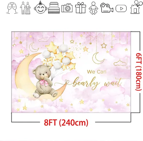 Miniatura 4 de Mocsicka We Can Bearly Wait - Telón de fondo de luna y estrella, oso de nube, decoración de fiesta de baby shower, globo de fondo, oso de estrella