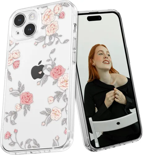 Miniatura 16 de XIZYO Funda para iPhone 13, diseño de rosas florales para mujeres y niñas, patrón estético, delgada, de poliuretano termoplástico, a prueba de Negro