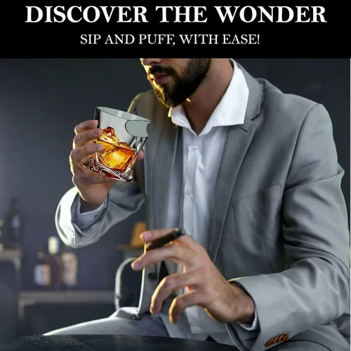Miniatura 3 de Bezrat Vasos de cigarro de whisky – Juego de 2 vasos de whisky a la antigua moda con soporte lateral para puros – Regalo del día del padre – papá