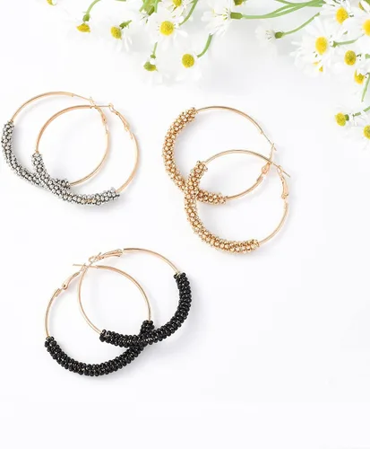 Miniatura 5 de Jinxiuge Juego de 6 pares de aretes de aro con cuentas para mujer, hechos a mano