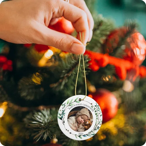 Miniatura 4 de Adornos personalizados para la primera Navidad del bebé, adornos colgantes de cerámica con foto de bebé, regalo de recuerdo para bebé recién nacido
