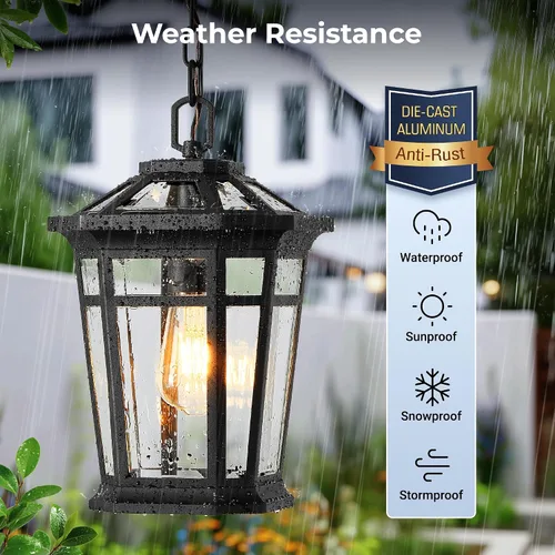 Miniatura 3 de VIANIS Lámparas colgantes grandes para exteriores para porche, lámpara colgante negra, iluminación de techo 100% de aluminio impermeable