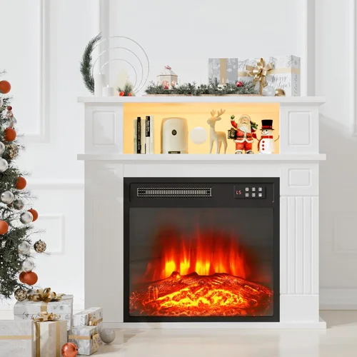 BOSSIN - Chimenea eléctrica de 28 pulgadas con repisa, inserto de chimenea reemplazable con control remoto, independiente, efecto realista de leña y