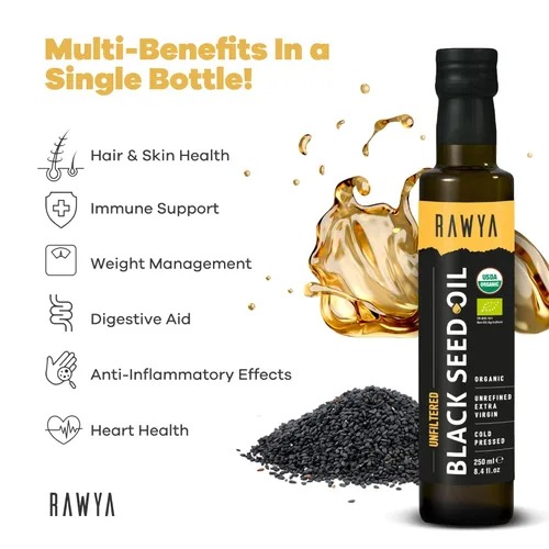 Miniatura 2 de RAWYA Aceite de semilla negra, sin filtrar, espectro completo, 8.4 onzas líquidas, orgánico prensado en frío, Nigella Sativa - USDA Organic