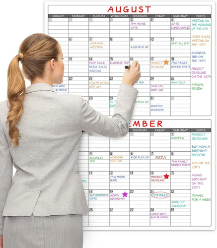 Miniatura 10 de Calendario grande de borrado en seco para pared, calendario de pared de 1 mes sin fecha, 40 x 30 pulgadas, calendario laminado borrable
