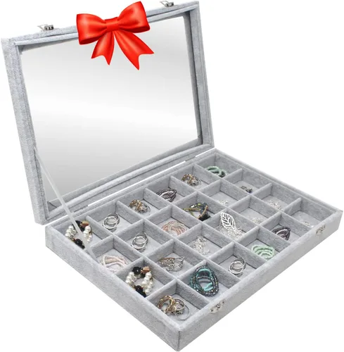 Miniatura 6 de Bandeja organizadora de brazaletes y joyas, tapa transparente, terciopelo negro, para organizar y ordenar brazaletes, pulseras y relojes, anillos