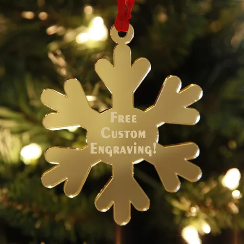 Adornos de Navidad personalizados de copo de nieve para 2025 - Decoraciones de Navidad grabadas personalizadas para árbol, acrílico dorado espejado,